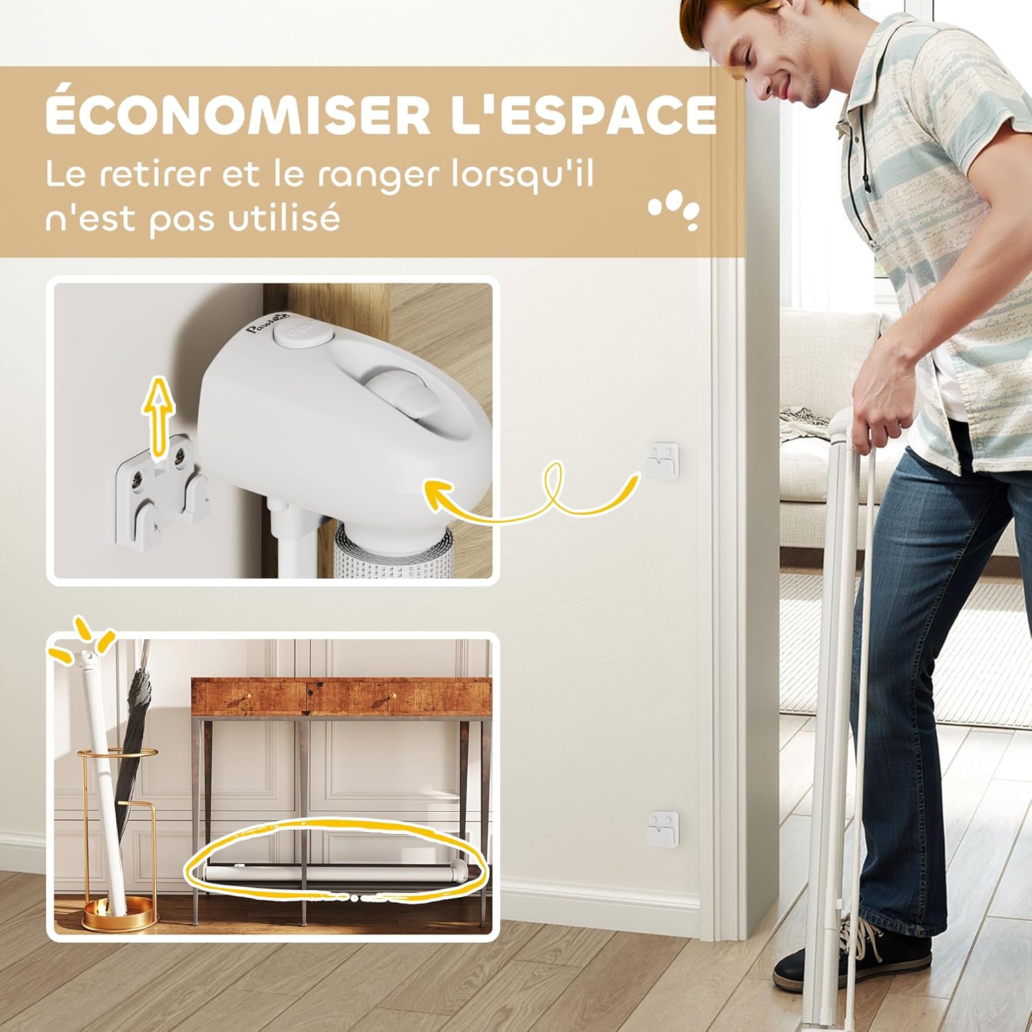 Thumbnail 5 de PawHut barrière de sécurité rétractable pour chien (largeur 149 cm) avec verrouillage automatique