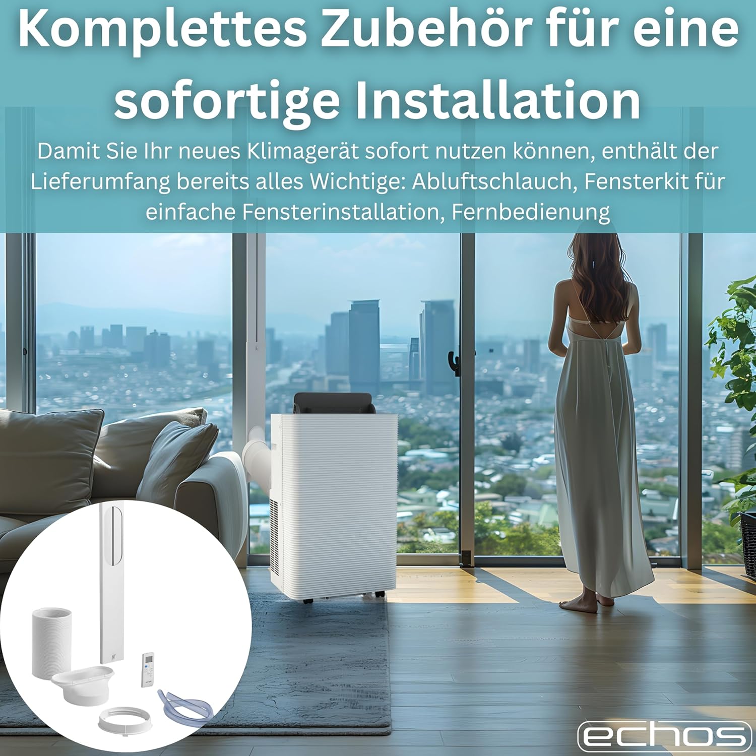 Thumbnail 6 de Echos® Mobile Klimaanlage 12.000 BTU – WLAN, Fensterabdichtung und 3-in-1 Kühlung
