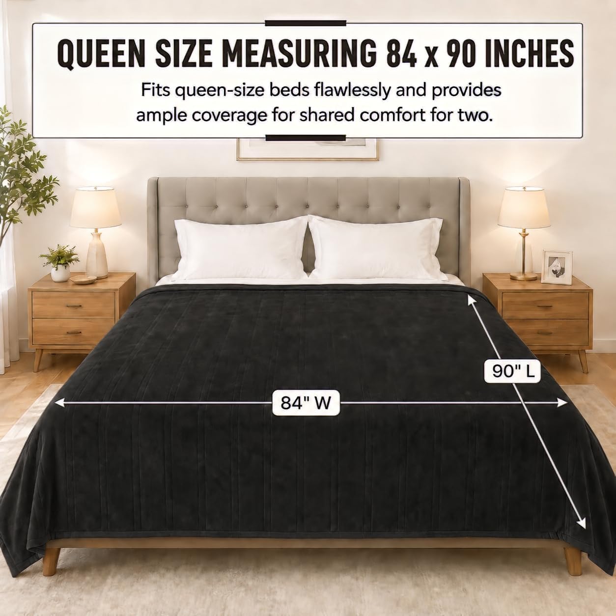 Detalle 2 de Ladung WDJ-EBA-BL-QS Electric Heated Blanket, Queen 84 × 90 in, Iron Gray