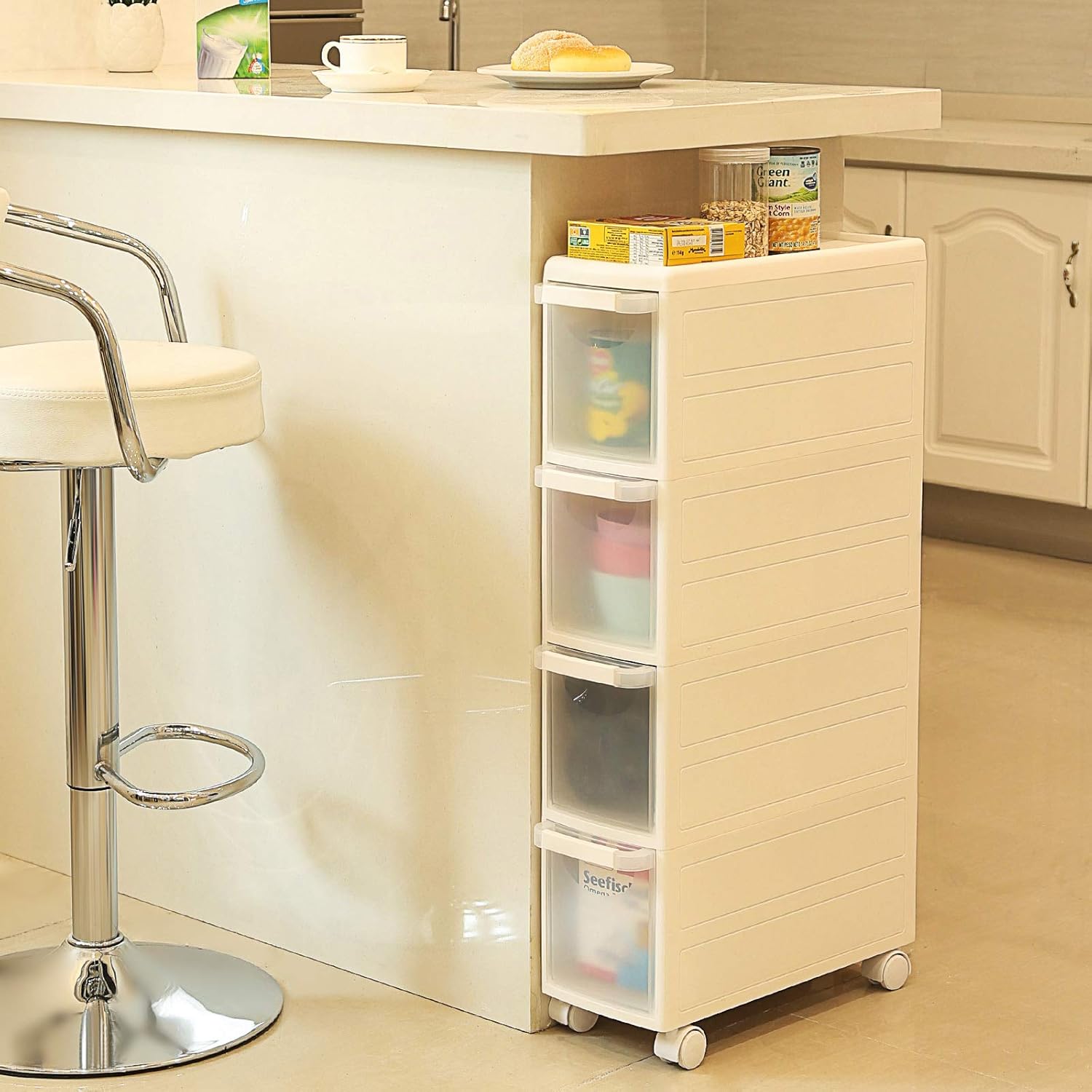 Thumbnail 6 de SONGMICS carrello da bagno/mensola da cucina bianco con 4 livelli, dimensioni 18 x 84,5 x 46 cm