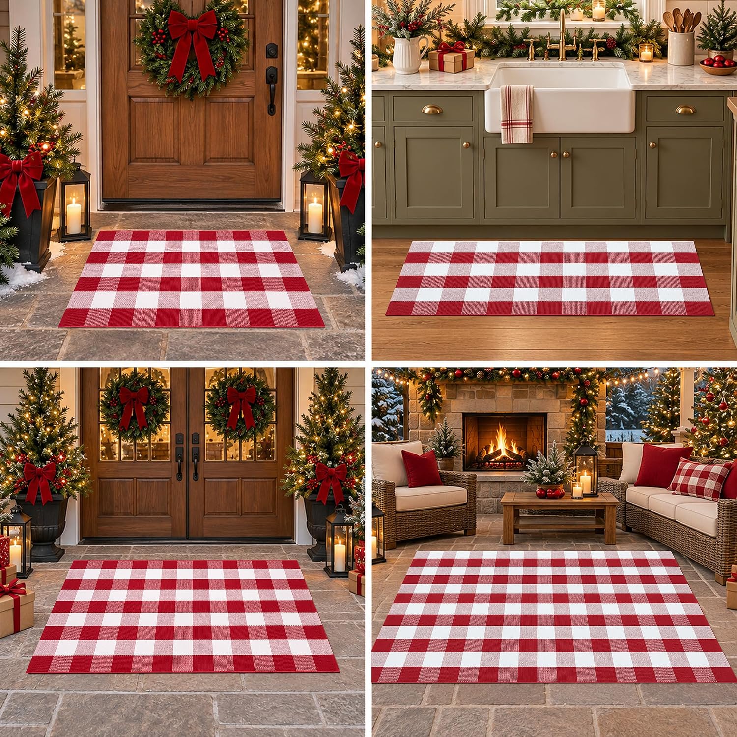 Thumbnail 6 de Homydecor Red and White Plaid Doormat, 28 x 43 Inches, Reversible Flatweave