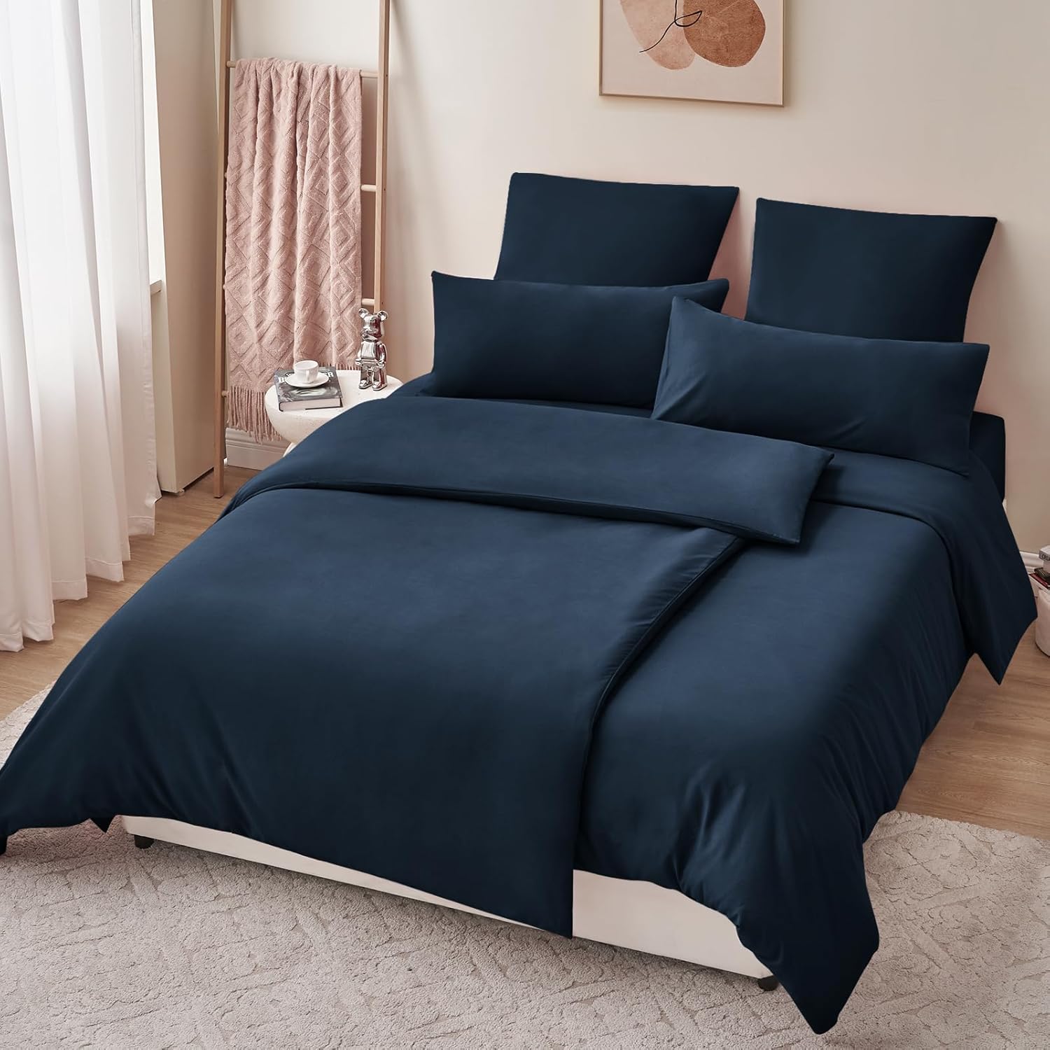 Thumbnail 3 de RUIKASI Bettwäsche 135x200 4-teilig Blau (Marine) aus Mikrofaser mit Reißverschluss