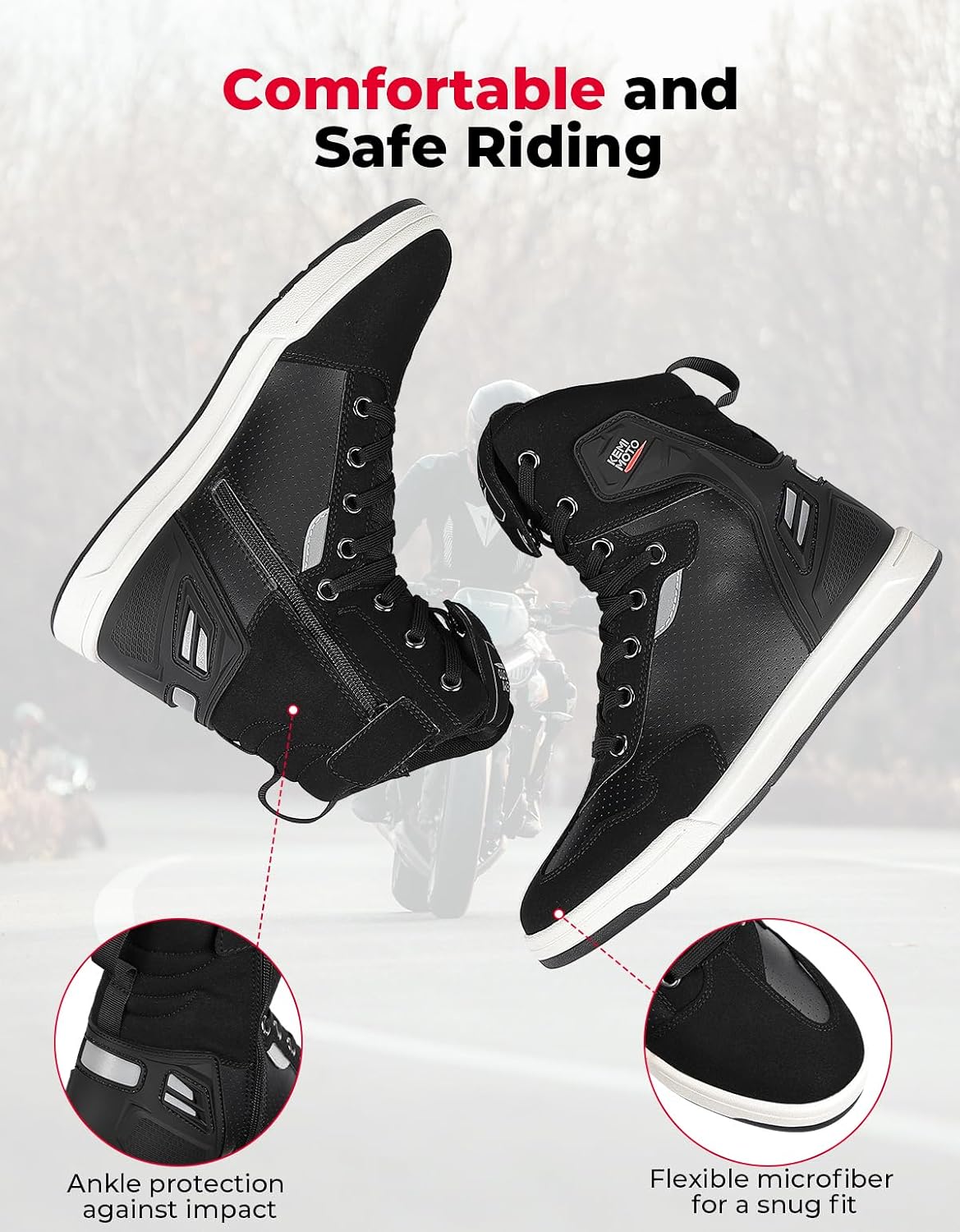 Thumbnail 3 de KEMIMOTO Herren Motorradschuhe – Causal High-Top Sneaker mit verstärkten Schaltpads, Schwarz