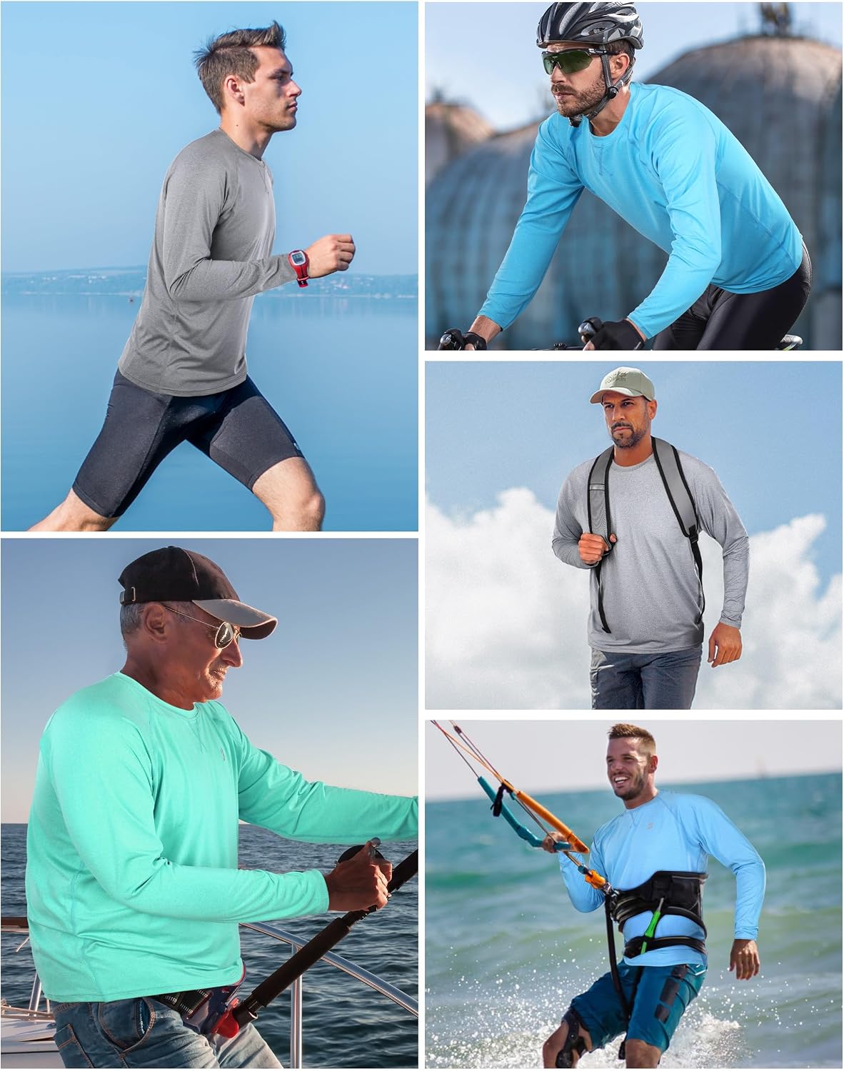 Detalle 1 de Roadbox Men's Long-Sleeve UPF 50+ Swim Shirt, Quick-Dry Rash Guard