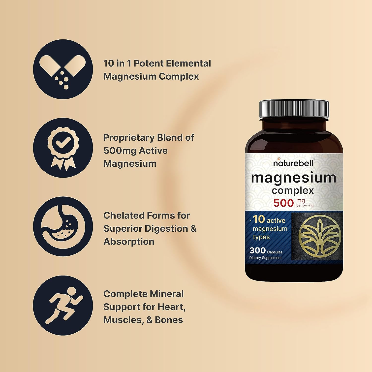 Detalle de NatureBell Magnesium Supplement, 300 Capsules