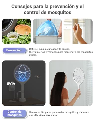 Thumbnail 8 de YISSVIC raqueta matamoscas eléctrica 2 en 1 de 4000V con USB recargable (blanco)