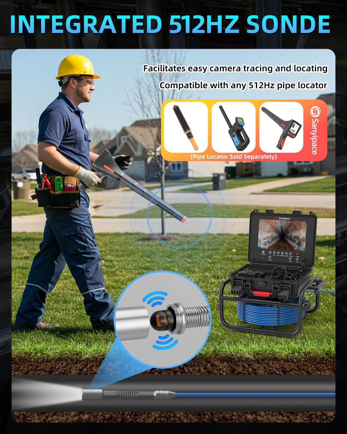 Thumbnail 2 de Sanyipace Drain Inspection Camera 50M with Self-Leveling and 9-Inch Screen