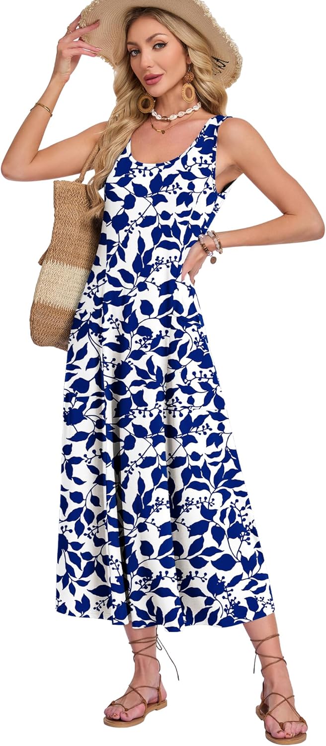 Detalle 2 de Robe longue femme été sans manches A-coupe décontractée avec poche – AUSELILY