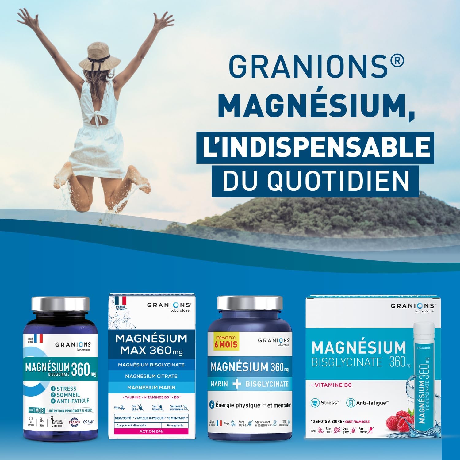 Detalle de Granions Magnesium Bisglycinate 360 mg + Vitamine B6 en shots (10 doses) – adulte, anti-stress et anti-fatigue