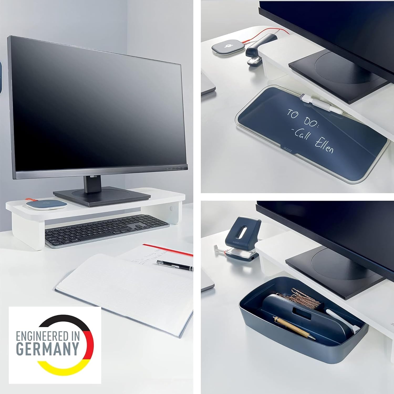 Thumbnail 2 de Leitz Support Ergo pour Moniteur PC/Portable — Rehausseur ergonomique jusqu’à 24" (20 kg) et rangement clavier, Blanc 64340001