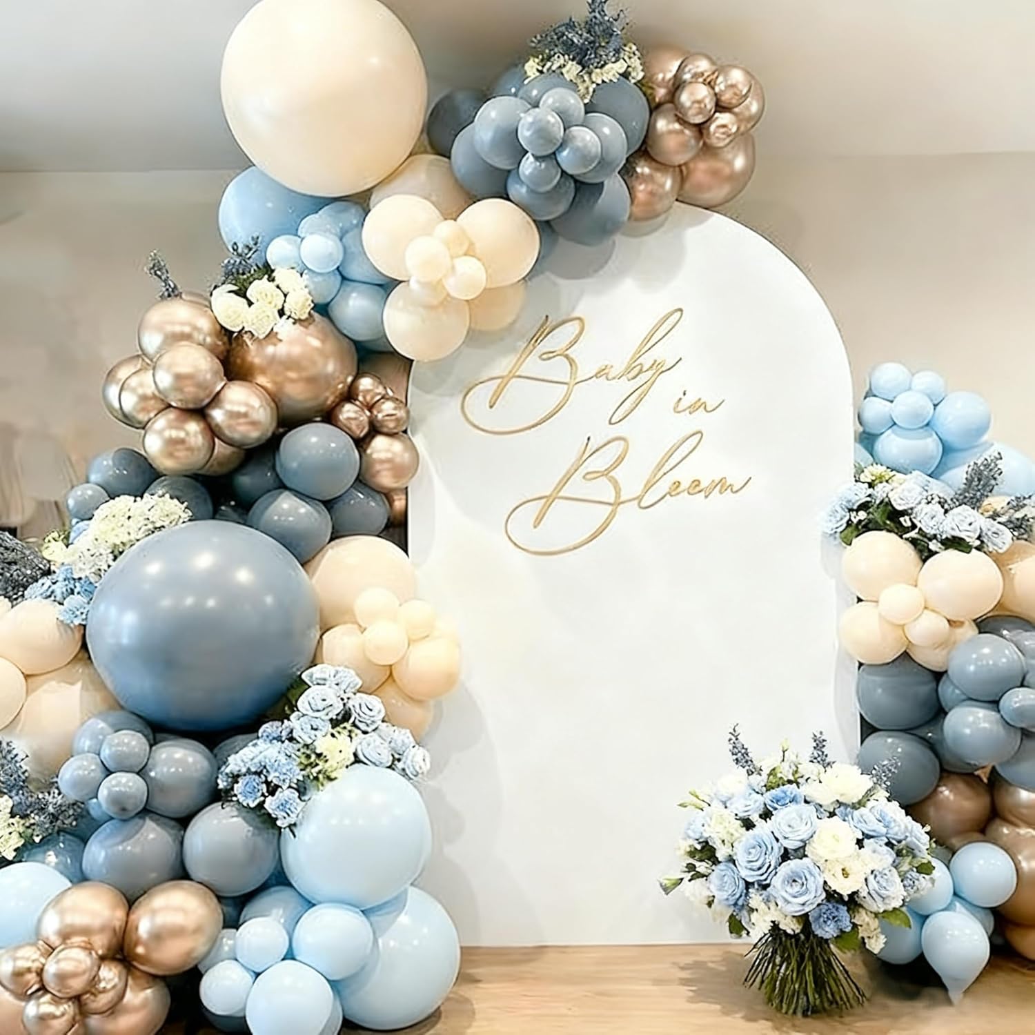 Detalle de HILAVO Dusty Blue & Gold Balloons — 60-Piece 12-Inch Set for Baby Showers, Weddings & More