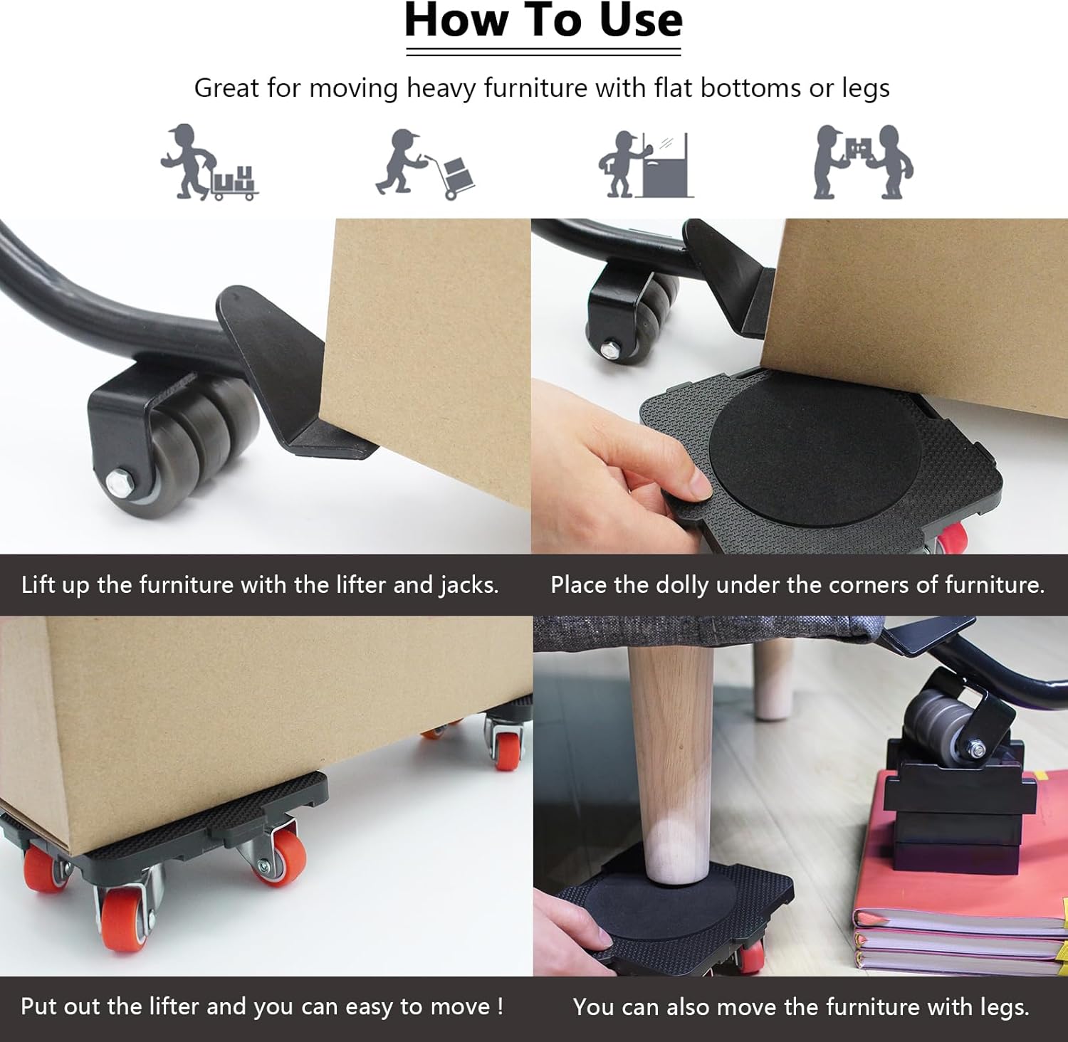 Thumbnail 5 de ONEON Furniture Movers with Wheels & Lifter Set – 300 kg Capacity Dolly, Extendable Lifter & Jacks
