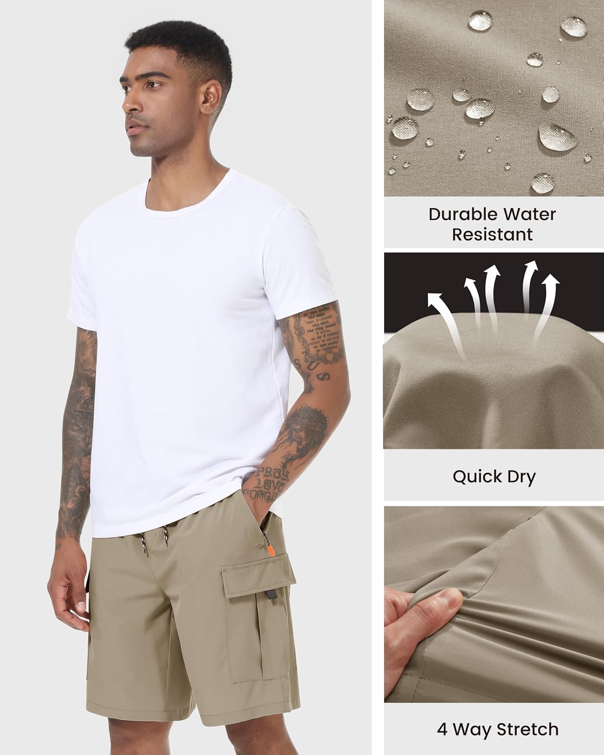 Detalle de INNERBUT Men's Cargo Shorts, Quick-Dry Stretch Fabric, 5 Pockets