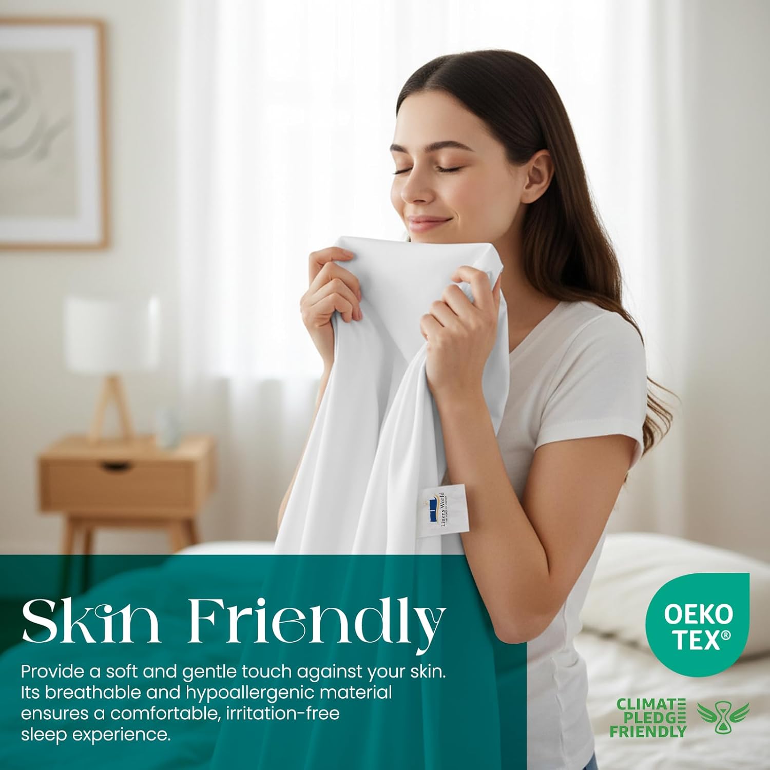 Thumbnail 4 de Linens World Egyptian Cotton Fitted Sheet (Double) – 40cm Deep Pocket, Breathable & Anti-Wrinkle, 200 Thread Count