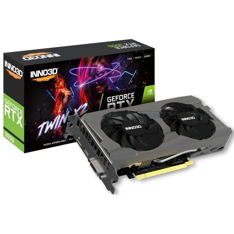 Detalle de Inno3D GeForce RTX 3050 Twin X2 8 GB GDDR6: rendimiento sólido para gaming en FHD y edición básica