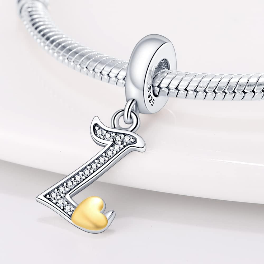 Detalle 2 de LIGHTDOG Charms lettres en argent 925 (zincirconium doré) pour bracelets européens compatibles