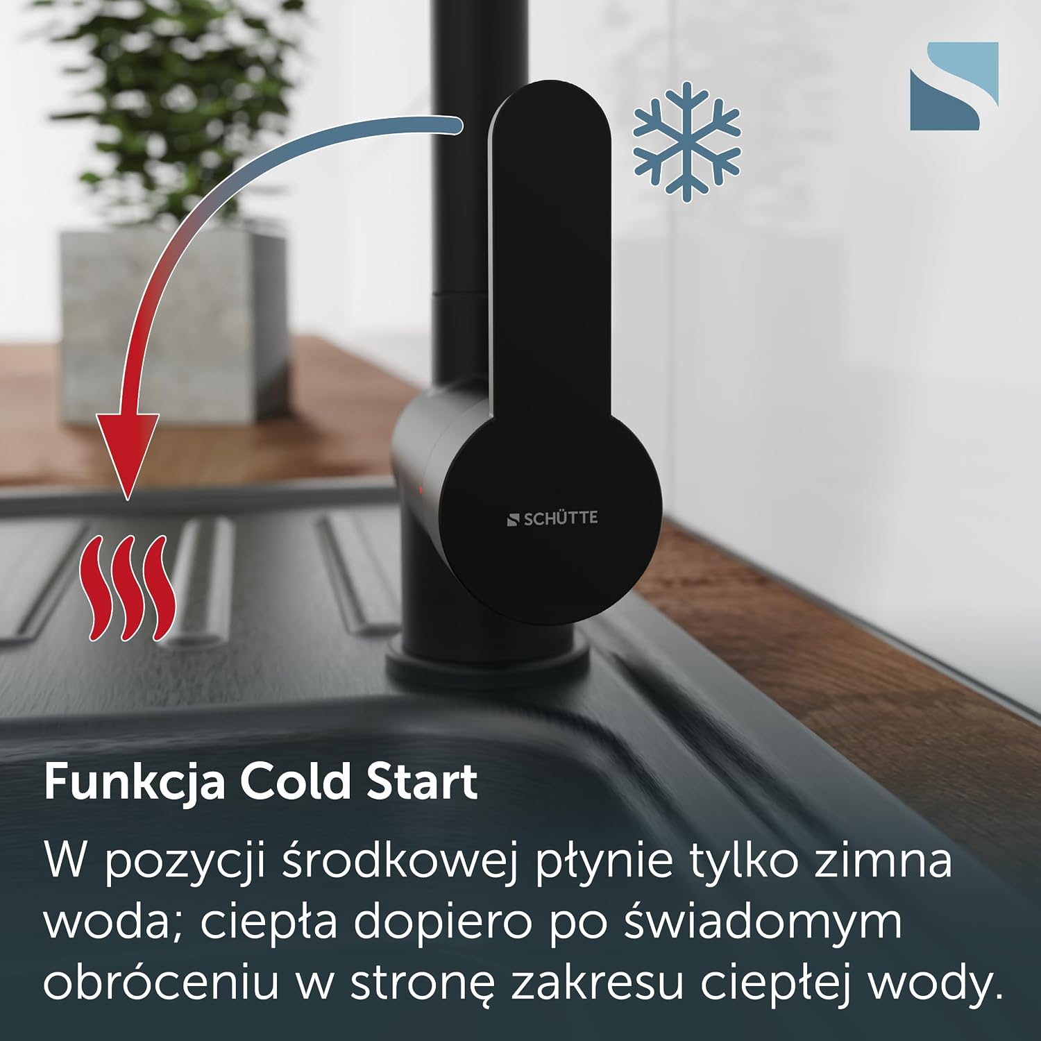 Detalle de SCHÜTTE 79760 London – czarna bateria kuchenna z wyciąganą słuchawką