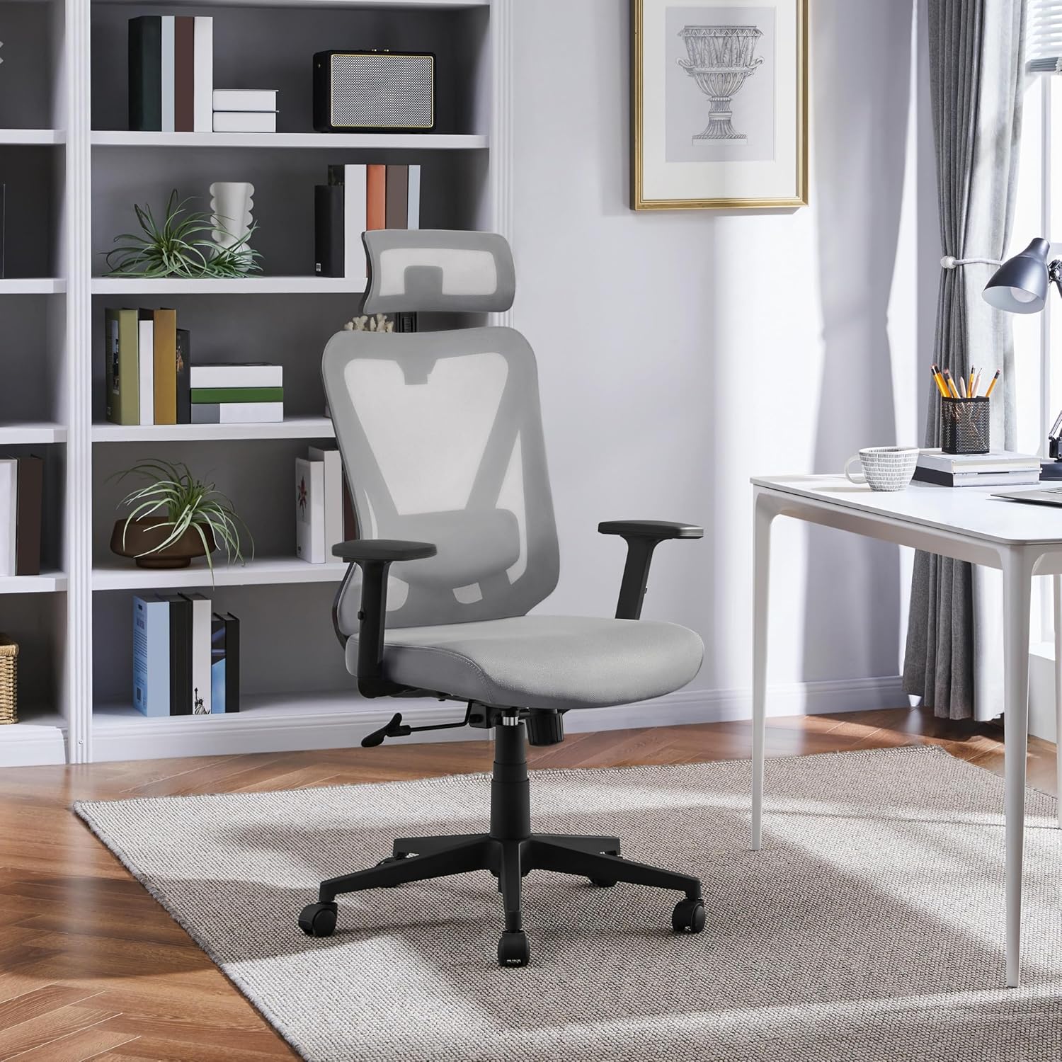 Detalle de Yaheetech Poltrona/Sedia Ufficio Ergonomica Lombare con Schienale Reclinabile e Braccioli Regolabili – 90°-130°, Rete Traspirante, SGS, EN1335, 136 kg