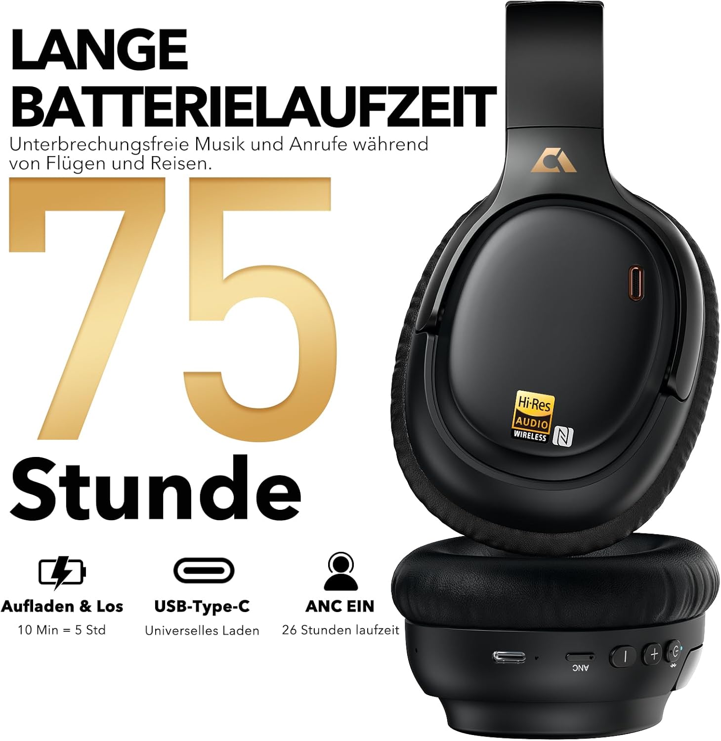 Thumbnail 3 de 1Mii E700 Bluetooth Over-Ear Kopfhörer mit ANC, LDAC/aptX Low Latency und App-EQ (schwarz)