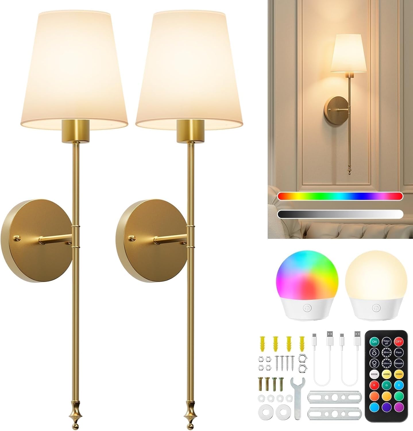 Detalle de Brightown Battery-Operated Wall Sconces, Set of Two