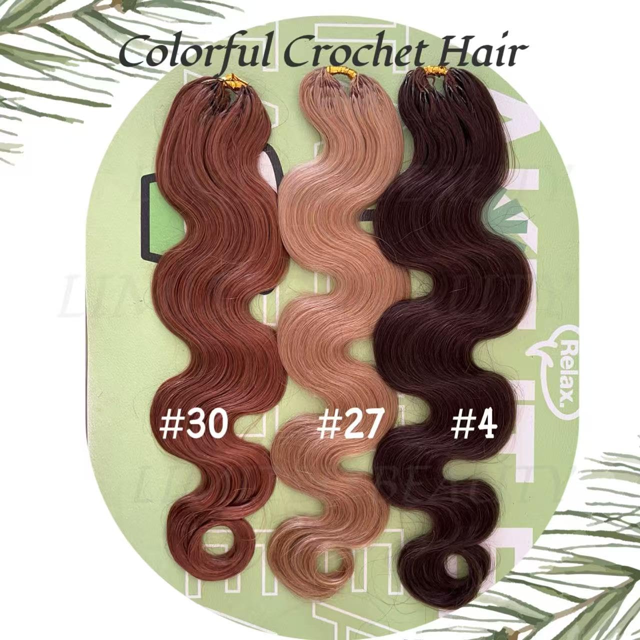 Detalle de Body Wave Feather Crochet Hair Extensions 2-Pack, 100% Human Hair, Color #30 Auburn Ginger, 18in, 120g