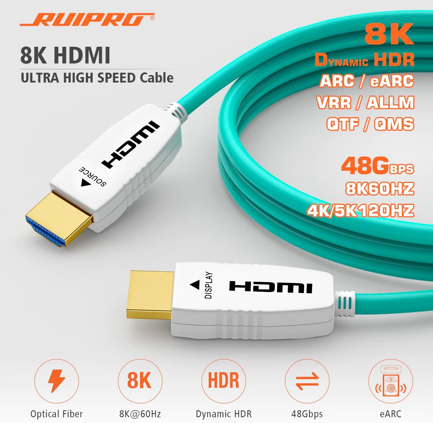 Thumbnail 1 de RUIPRO Câble HDMI 2.1 fibre optique 8K 50 m – 48 Gbps, 8K@60 Hz, 4K@120 Hz