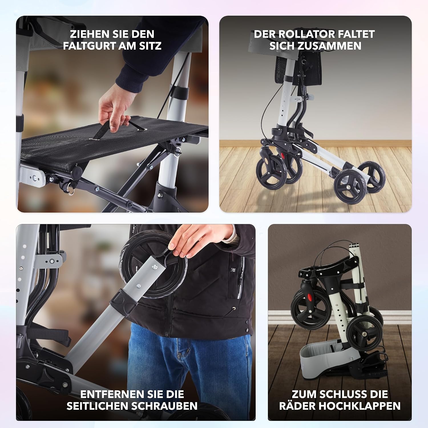 Thumbnail 2 de Arebos Leichtgewicht Rollator Aluminium – 6-fach höhenverstellbar, faltbar, inkl. Einkaufstasche