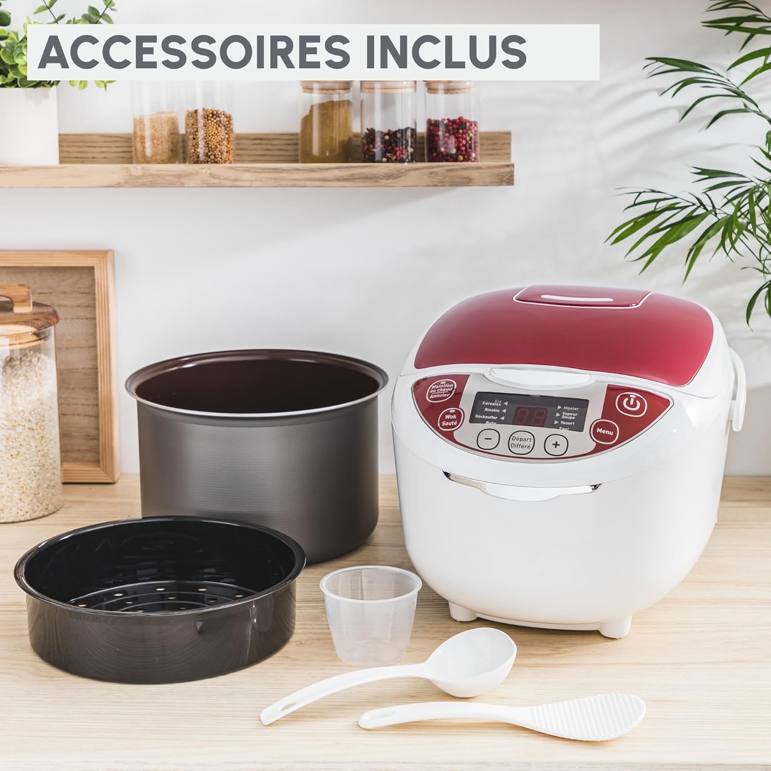 Thumbnail 6 de Moulinex Multicuiseur électrique MK7051F1 — 12 fonctions, rouge et blanc