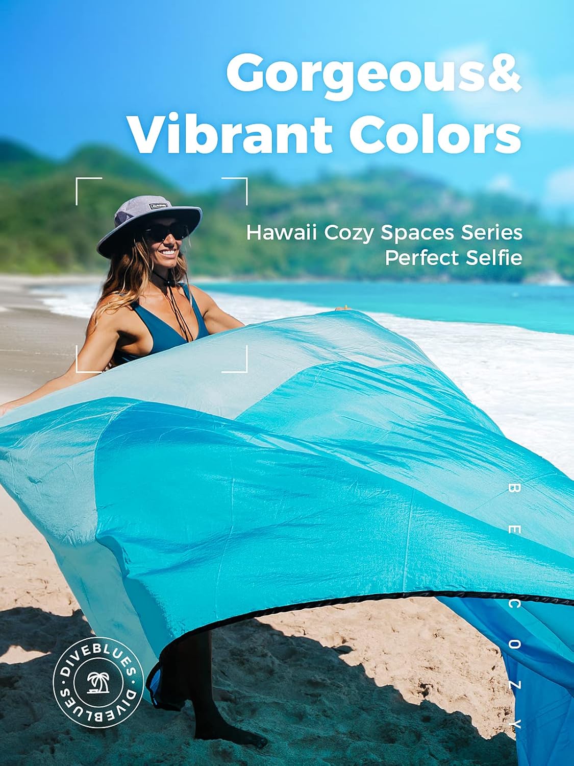 Thumbnail 4 de OCOOPA Couverture de plage 210 x 200 cm imperméable anti-sable, pique-nique & camping