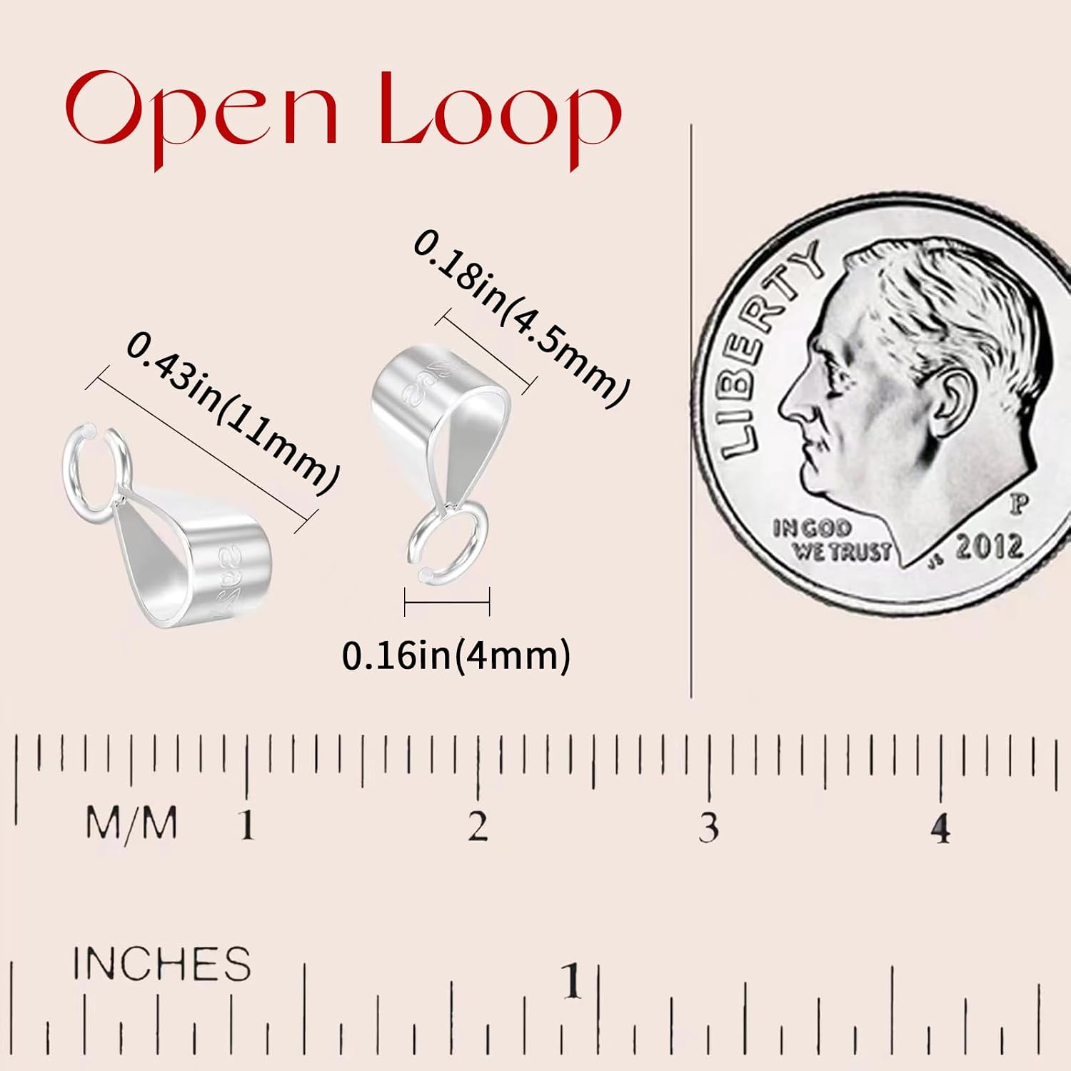 Detalle 2 de OHINGLT 01 925 Sterling Silver Pendant Bails, 5-Pack with Open Loops