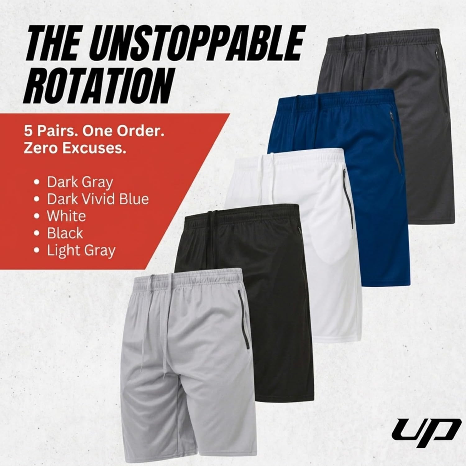 Thumbnail 4 de Ultra Performance Mens 5 Pack Athletic Running Shorts: Loose Fit with Zippered Pockets