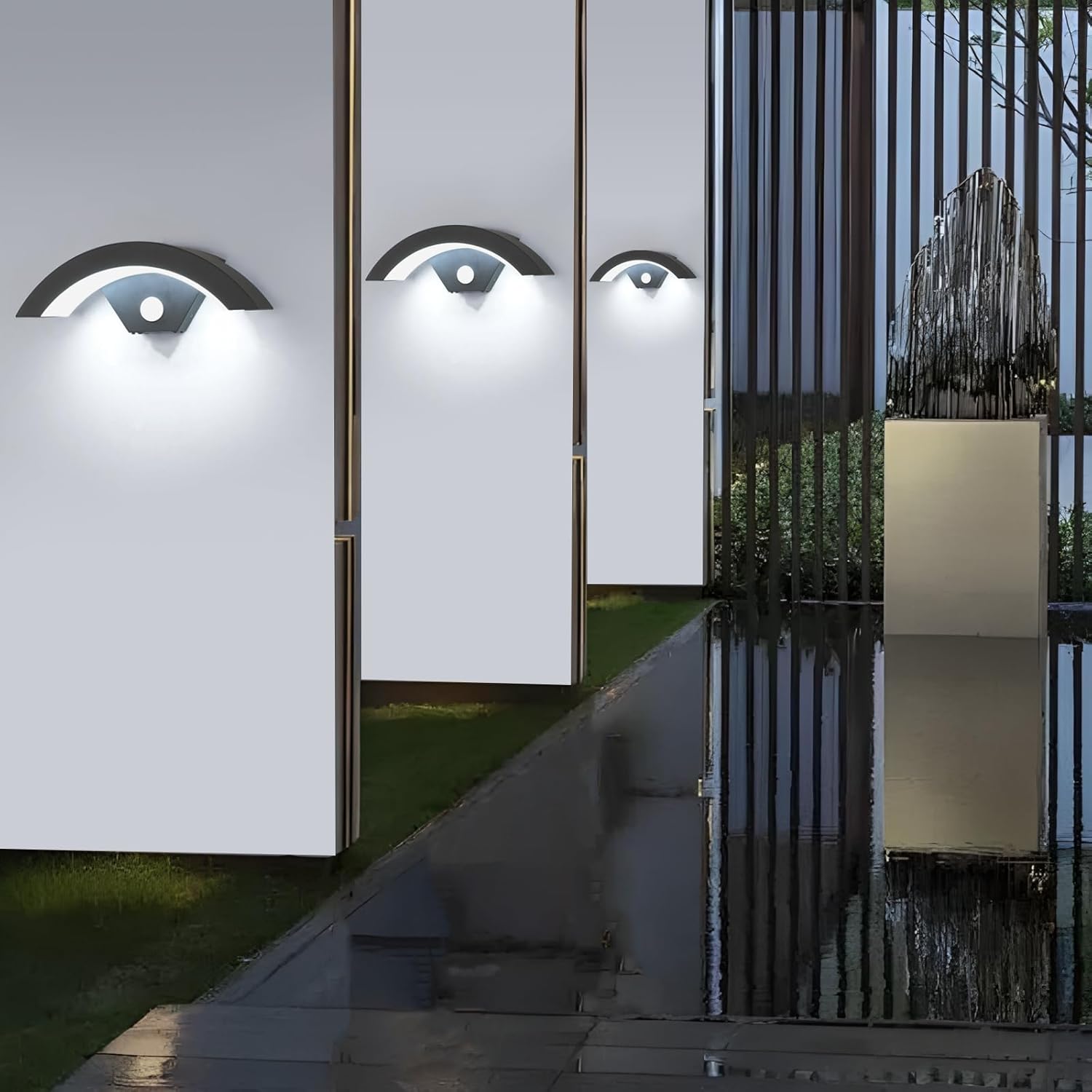 Thumbnail 6 de Set da 2 applique da esterno LED con sensore di movimento 24W IP65, design a U nero, 6500K (luce bianca fredda)