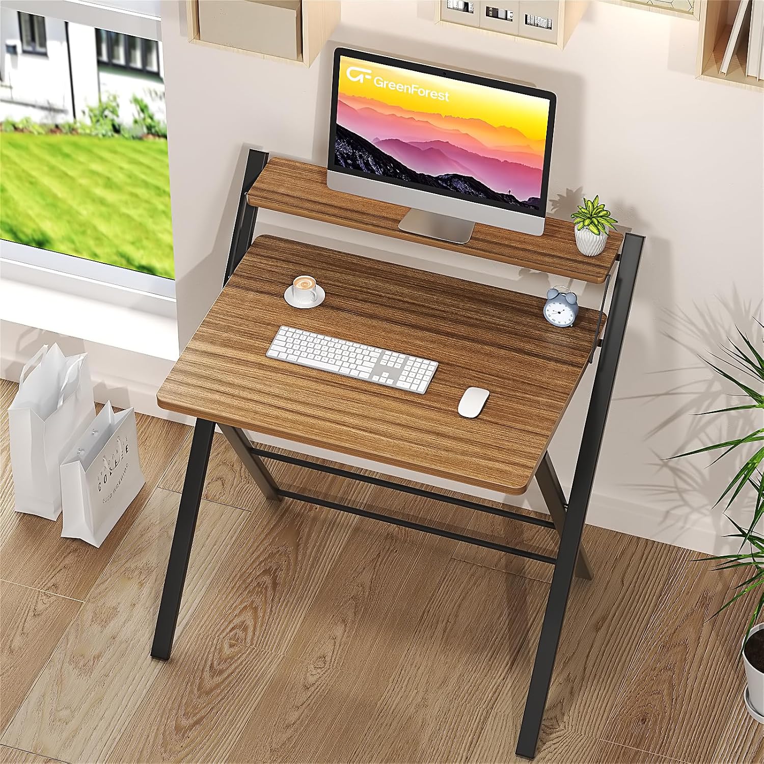 Thumbnail 8 de GreenForest Escritorio Plegable con Estante - Café Expreso 🖥