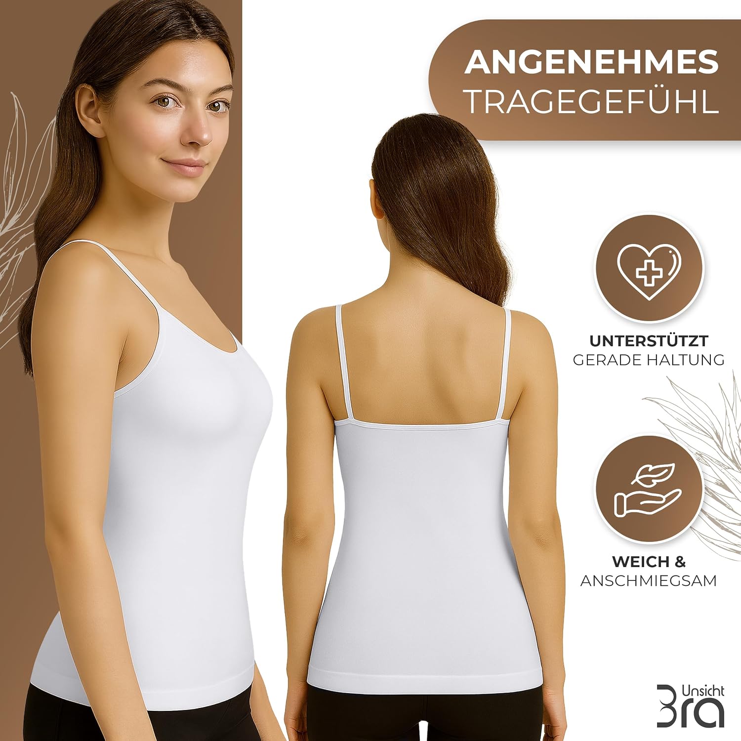 Detalle 2 de UnsichtBra 3er Pack Damen Shape Unterhemden – Mikrofaser Spaghetti-Tops (Weiß/Schwarz/Beige)