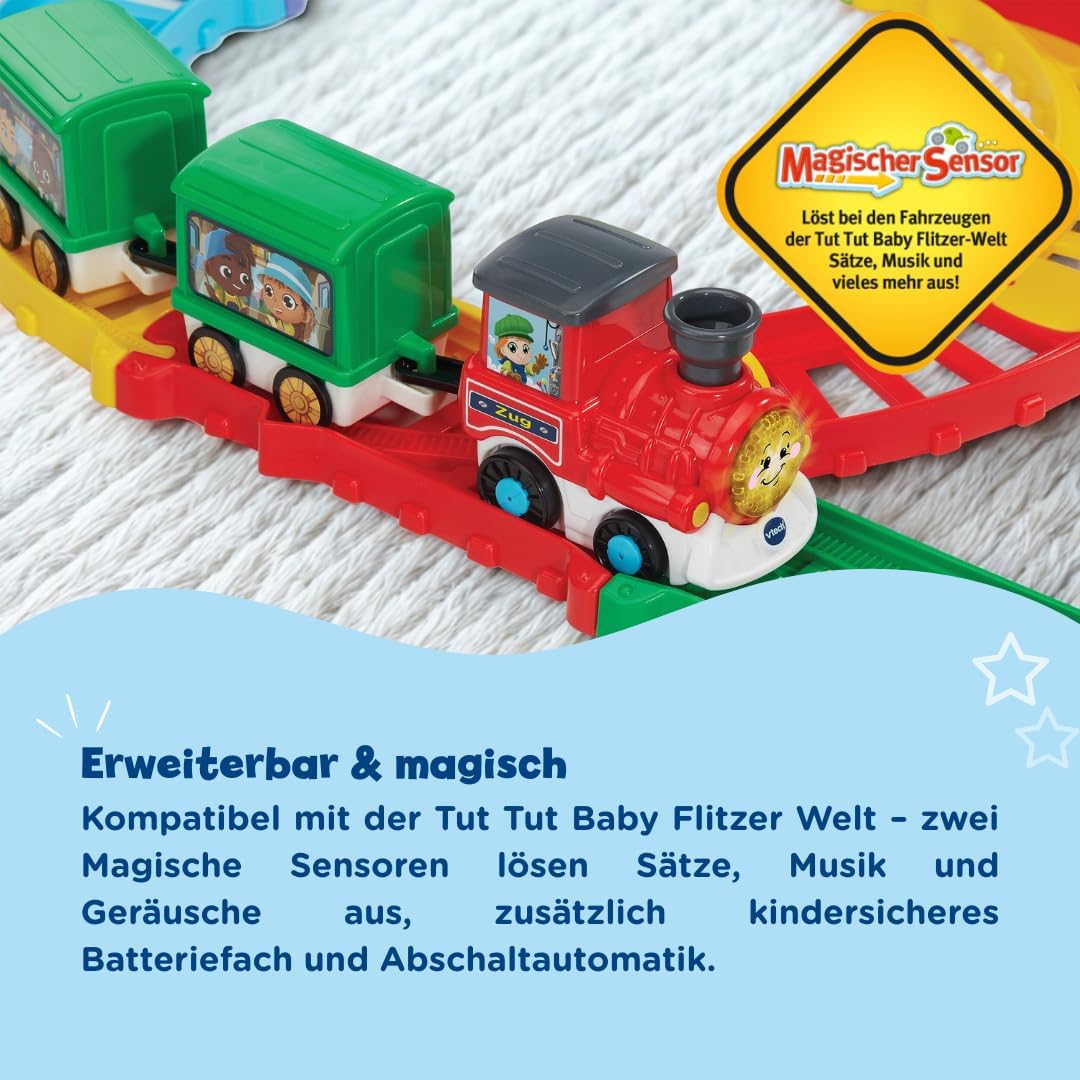 Detalle de VTech TUT TUT Baby Flitzer „Kleiner Bahnhof“ – interaktives Spielset mit Zug, Schranke, Weichen & Sensoren
