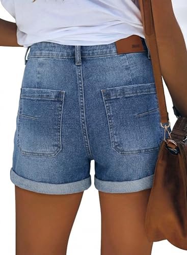 Thumbnail 2 de KISSMODA Womens Wash Denim Shorts High Waisted with Ripped Rolled Hem