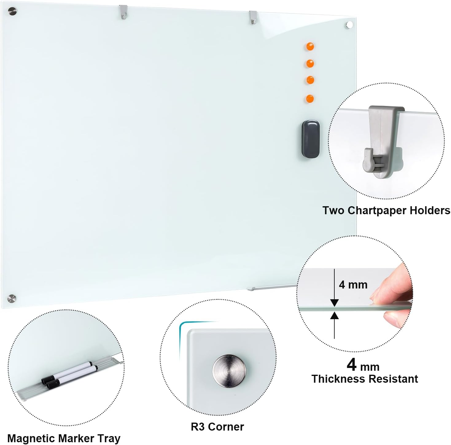 Detalle de Wingwise BG9012 48 x 36-Inch Magnetic Tempered Glass Whiteboard