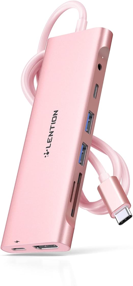 LENTION Hub USB-C 4K HDMI, 2 USB 3.0, Tarjeta, Jack 3.5mm