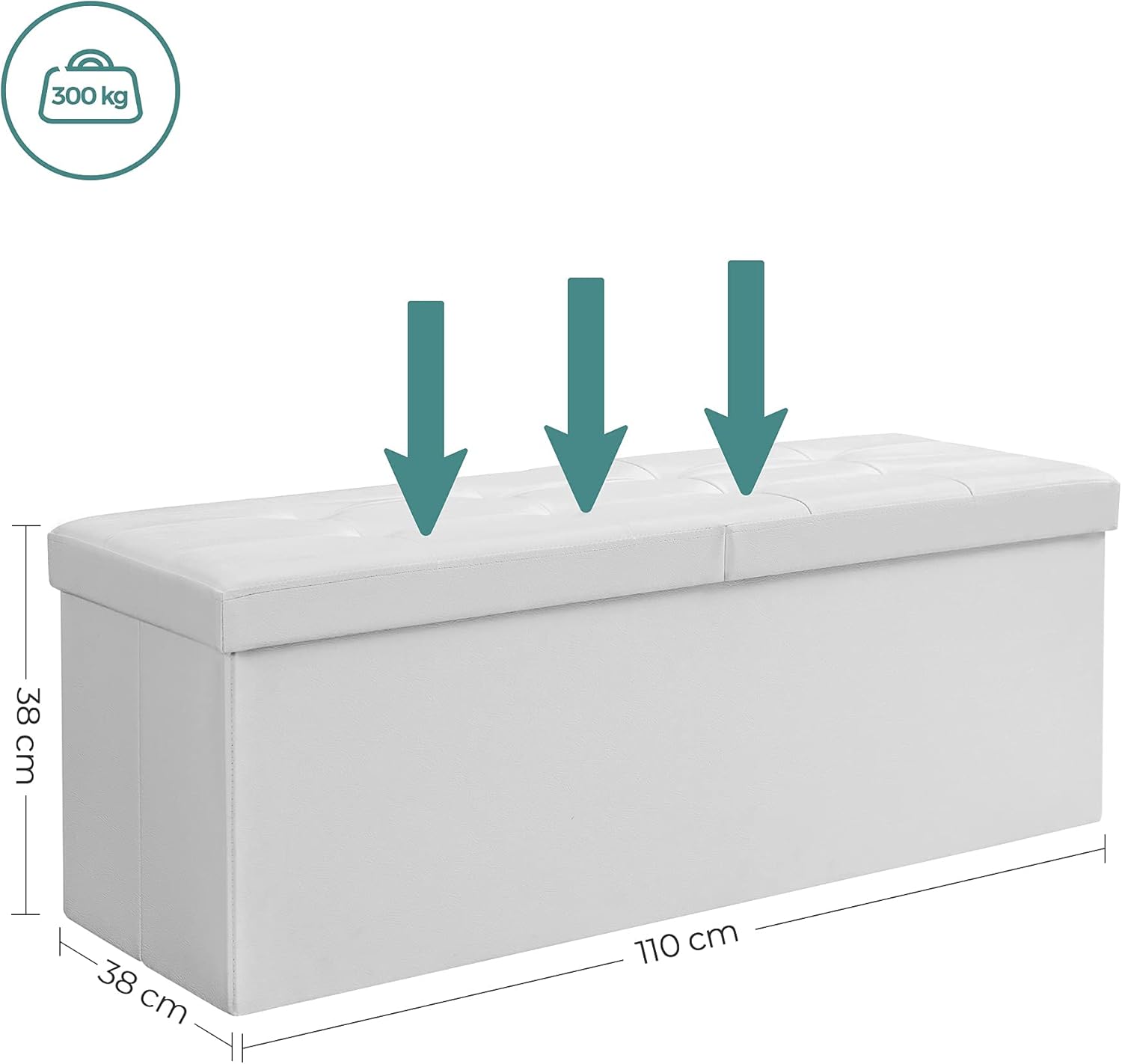 Detalle de SONGMICS Pouf Contenitore 131 L - Cassapanca da 110 cm, coperchio ribaltabile, sedile imbottito, bianco LSF75WT
