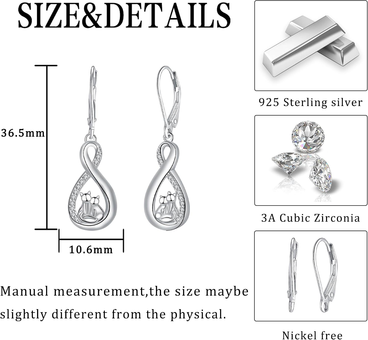 Thumbnail 5 de Micory Damen Hängende Ohrringe aus 925 Sterling Silber mit Katzen-Motiv und Zirkonia