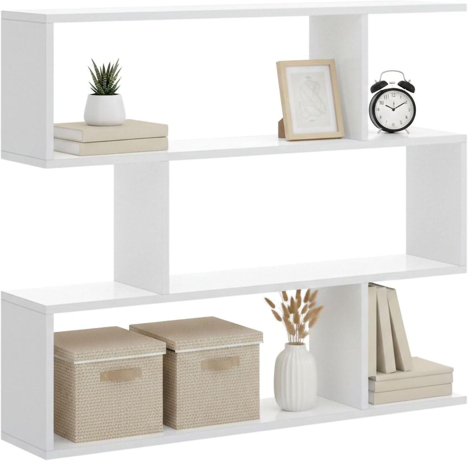 Detalle de Dmora Misone Libreria Scaffale da Ufficio Multiuso a 3 Ripiani, 110×25×96 cm, Bianco