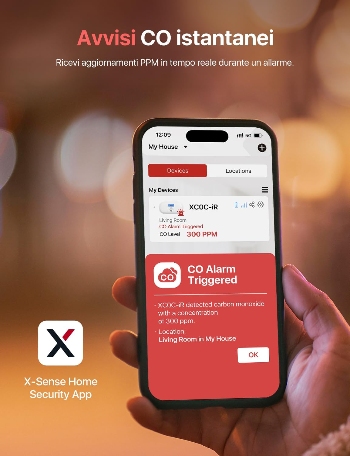 Detalle 2 de X-Sense XC0C-iR rilevatore di monossido di carbonio Wi‑Fi con display LCD e batteria sostituibile