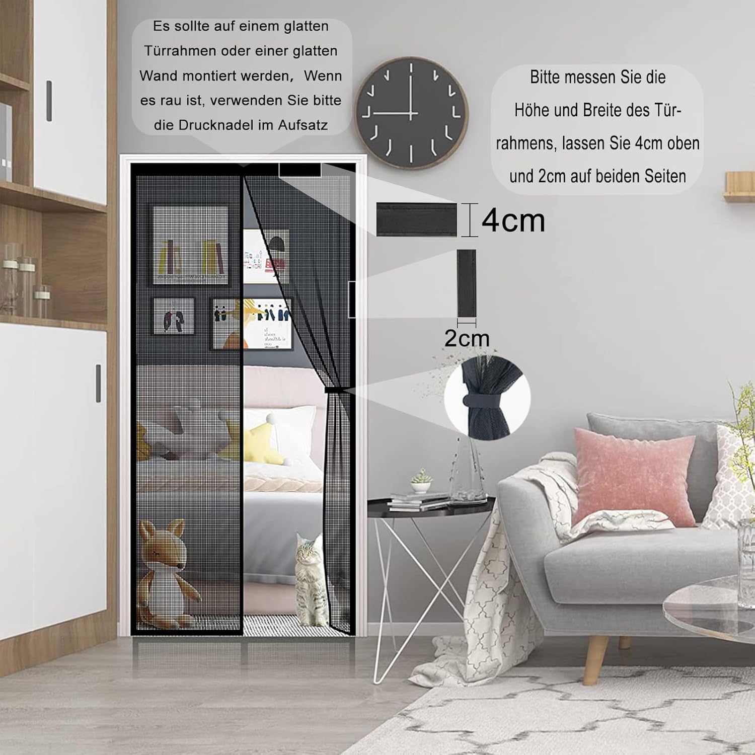 Thumbnail 2 de Panngu Magnet Fliegengitter für Balkontür 70x210 cm (schwarz) – selbstklebend ohne Bohren, Insektenschutz-Tür