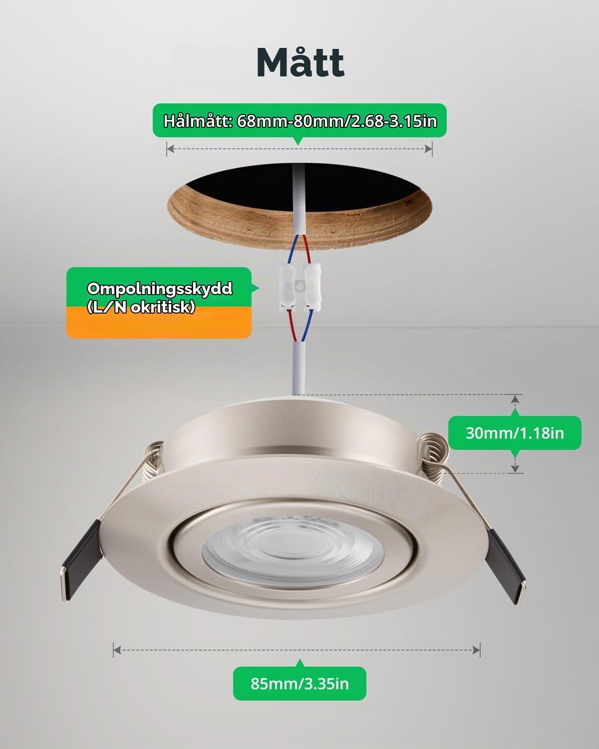 Detalle 2 de Bojim infällda LED-spotlights, 6 W, IP44, dimbara i tre vita toner, 10-pack