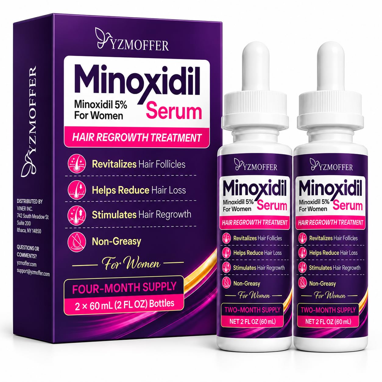 Detalle de Yzmoffer 5% Minoxidil Hair Regrowth Treatment for Women, 2-Bottle Set