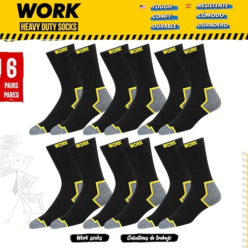 Detalle de SOXCO 6 Pairs Men’s Work Socks in Black – Moisture-Wicking, Cushioned and Durable