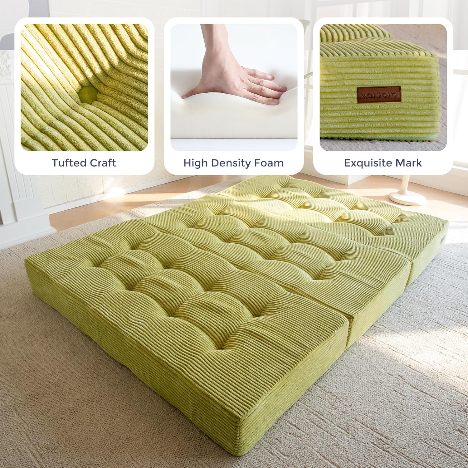 Thumbnail 3 de MAXYOYO Folding Mattress: Comfy Corduroy Tri-Fold 15cm Foam, Double