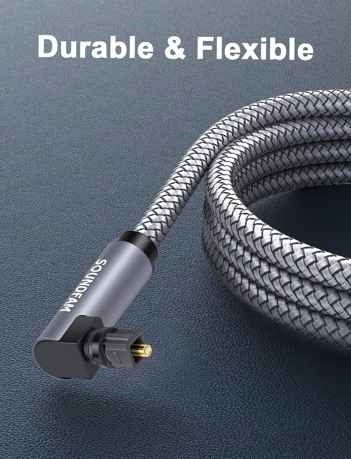 Detalle de SOUNDFAM Optisches Kabel 1 m Grau (Toslink) mit 90° Dual-Stecker für Samsung TV, Soundbar & AV-Receiver