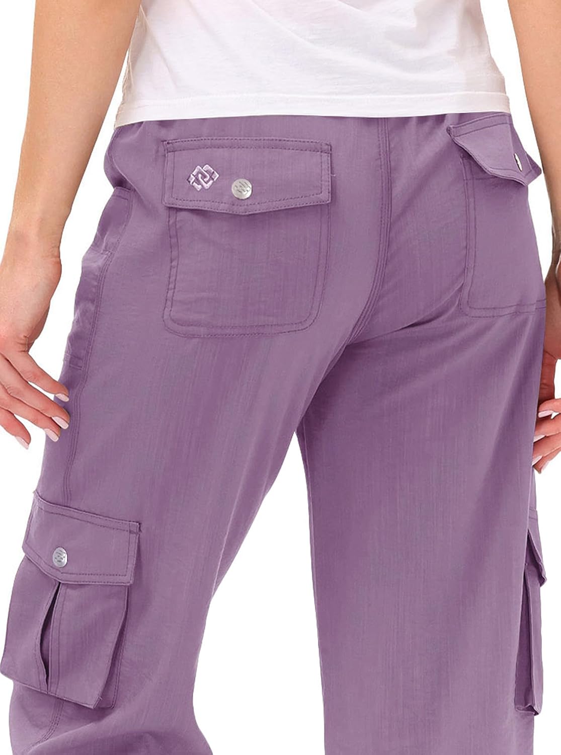 Detalle de MoFiz Women's Cargo Capri Pants, Loose Fit, Lightweight, Six Pockets