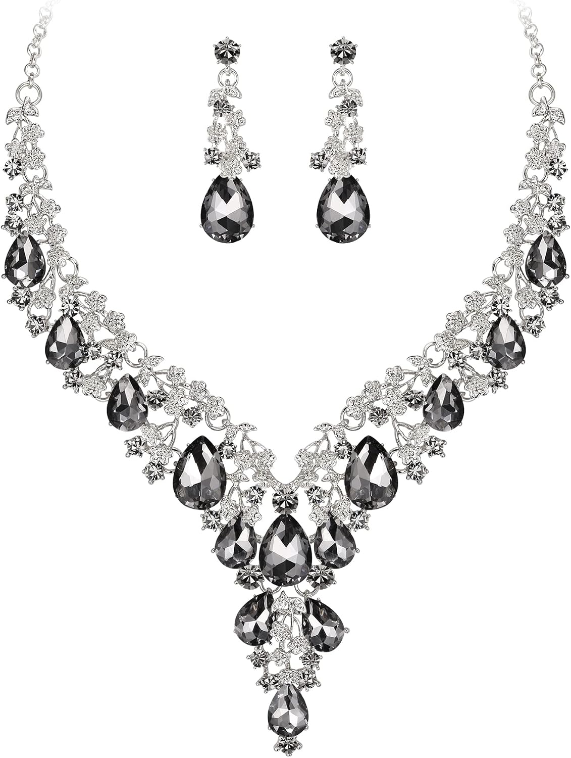 Thumbnail 6 de Clearine Hochzeit Schmuck-Set Tropfen Strass Cluster Halskette & Ohrhänger (Klar Silber-Ton)